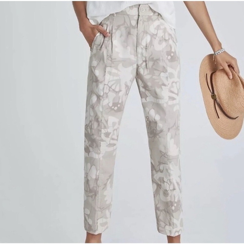 Anthropologie Pants Womens 25 Beige Floral Linen Pleated Floral Boho Cottagecore